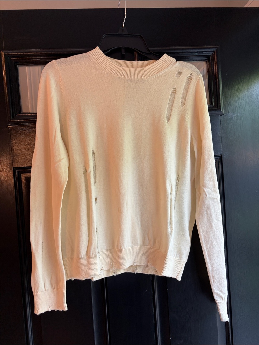 Hudson Jeans Cream Distressed Crew Sweater. NWOT